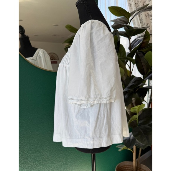 Banana Republic White Square Neck Pintuck Puff Sleeve Peasant Blouse Top Size L - Picture 3 of 9